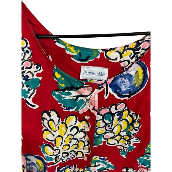Periwinkle Women's 14 Red Fit & Flare Maxi Floral Dress Short Sleeve Button Top - Picture 3 of 5